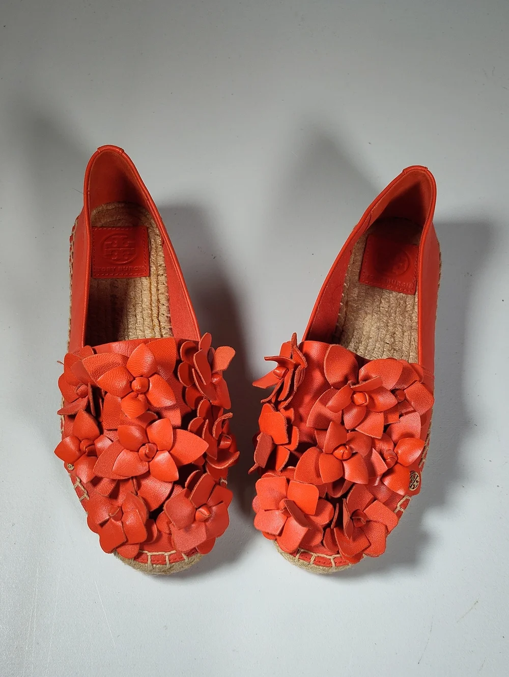 Tory Burch Blossom Espadrille Nappa Leather Flats Samba Orange 7‎